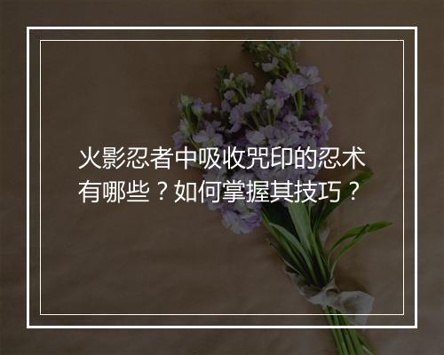 火影忍者中吸收咒印的忍术有哪些?如何掌握其技巧?