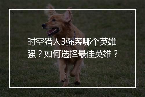 时空猎人3强袭哪个英雄强?如何选择最佳英雄?
