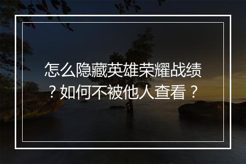 怎么隐藏英雄荣耀战绩?如何不被他人查看?