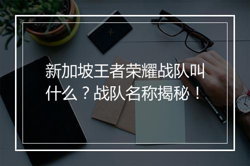 新加坡王者荣耀战队叫什么?战队名称揭秘!
