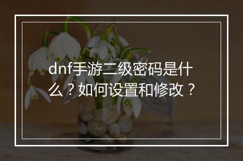 dnf手游二级密码是什么?如何设置和修改?