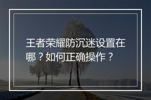 王者荣耀防沉迷设置在哪?如何正确操作?