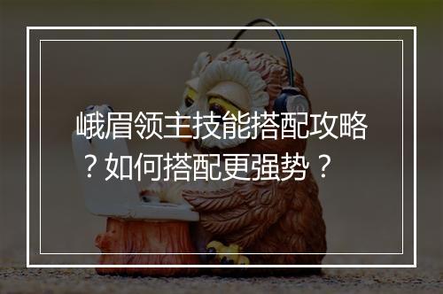 峨眉领主技能搭配攻略?如何搭配更强势?