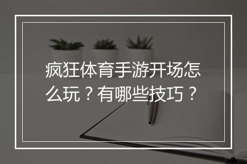 疯狂体育手游开场怎么玩?有哪些技巧?