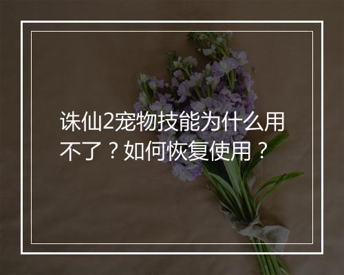 诛仙2宠物技能为什么用不了?如何恢复使用?