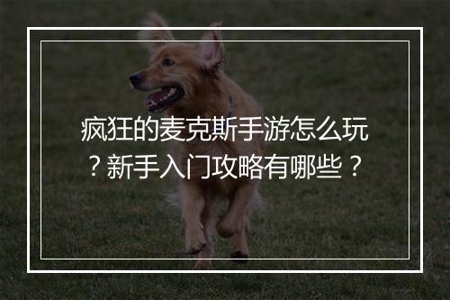 疯狂的麦克斯手游怎么玩?新手入门攻略有哪些?