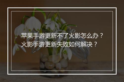 苹果手游更新不了火影怎么办?火影手游更新失败如何解决?