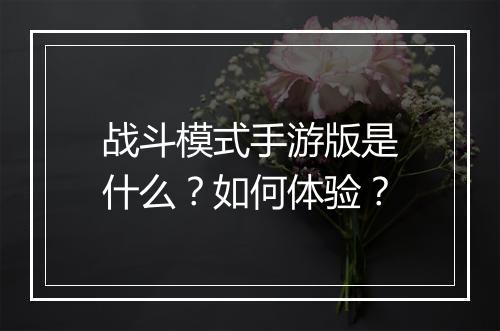 战斗模式手游版是什么?如何体验?