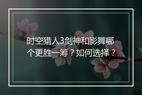 时空猎人3剑神和影舞哪个更胜一筹?如何选择?