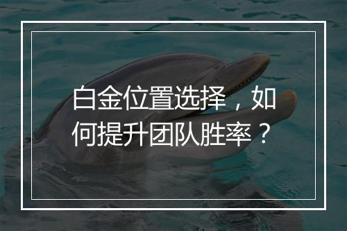 白金位置选择，如何提升团队胜率？
