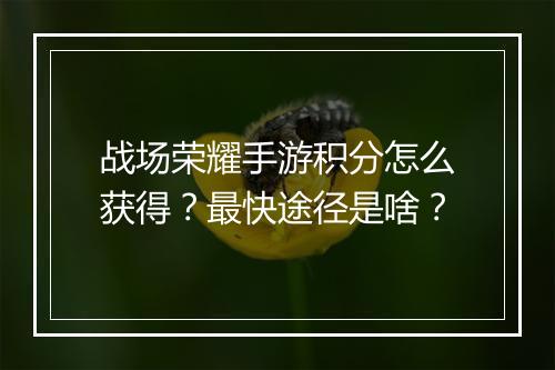 战场荣耀手游积分怎么获得?最快途径是啥?