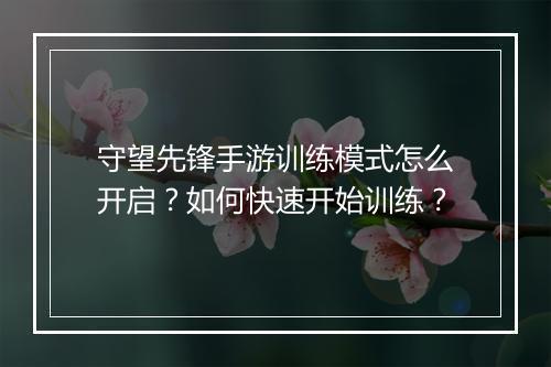 守望先锋手游训练模式怎么开启?如何快速开始训练?