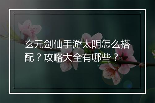 玄元剑仙手游太阴怎么搭配？攻略大全有哪些？