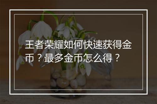 王者荣耀如何快速获得金币?最多金币怎么得?