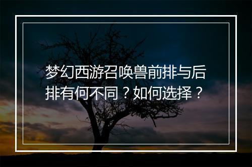 梦幻西游召唤兽前排与后排有何不同?如何选择?