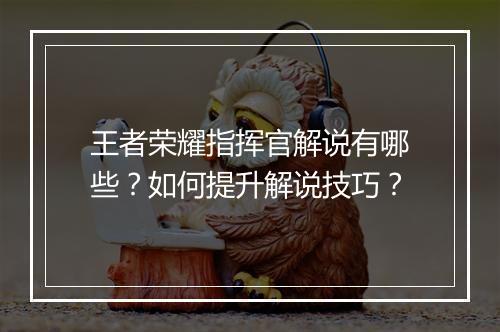 王者荣耀指挥官解说有哪些?如何提升解说技巧?