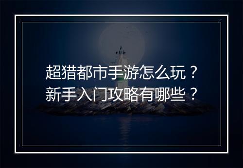 超猎都市手游怎么玩?新手入门攻略有哪些?