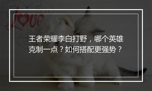 王者荣耀李白打野，哪个英雄克制一点？如何搭配更强势？
