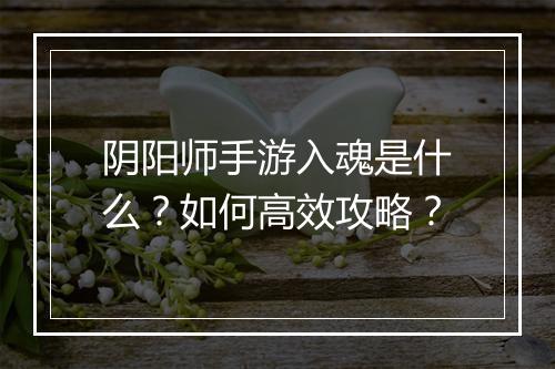 阴阳师手游入魂是什么？如何高效攻略？