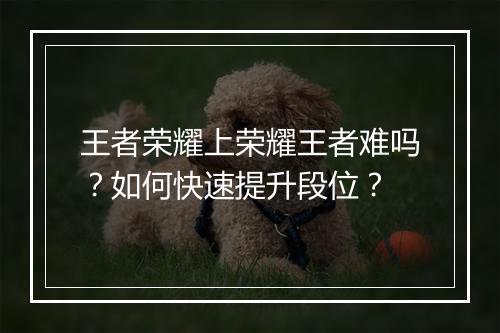 王者荣耀上荣耀王者难吗？如何快速提升段位？