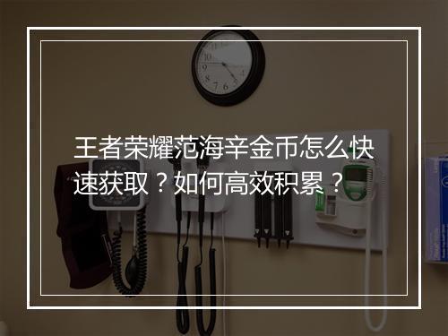 王者荣耀范海辛金币怎么快速获取？如何高效积累？