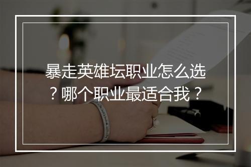 暴走英雄坛职业怎么选?哪个职业最适合我?