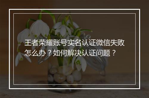 王者荣耀账号实名认证微信失败怎么办?如何解决认证问题?
