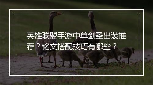 英雄联盟手游中单剑圣出装推荐?铭文搭配技巧有哪些?