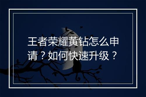 王者荣耀黄钻怎么申请？如何快速升级？
