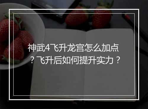 神武4飞升龙宫怎么加点？飞升后如何提升实力？