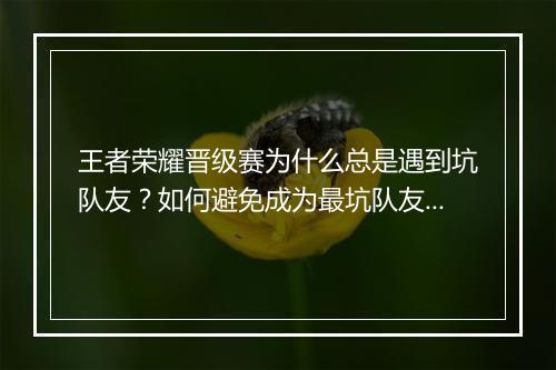 王者荣耀晋级赛为什么总是遇到坑队友？如何避免成为最坑队友？