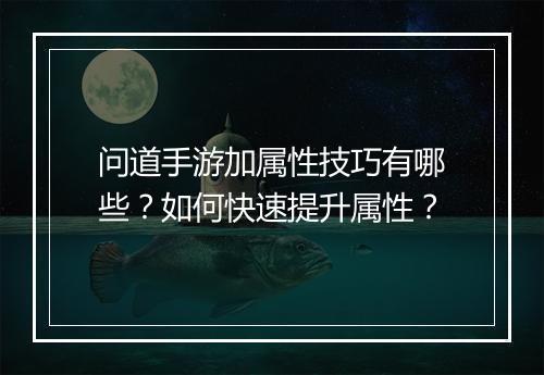 问道手游加属性技巧有哪些?如何快速提升属性?