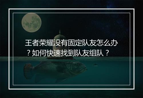 王者荣耀没有固定队友怎么办?如何快速找到队友组队?