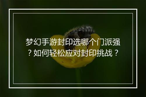 梦幻手游封印选哪个门派强?如何轻松应对封印挑战?