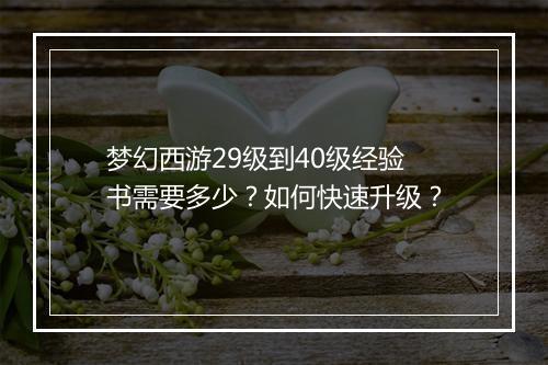 梦幻西游29级到40级经验书需要多少?如何快速升级?