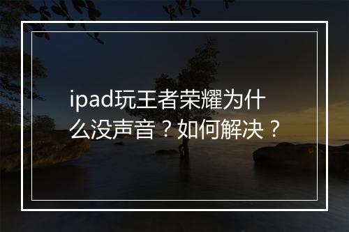 ipad玩王者荣耀为什么没声音?如何解决?
