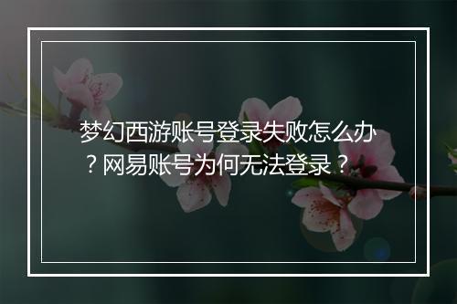 梦幻西游账号登录失败怎么办？网易账号为何无法登录？