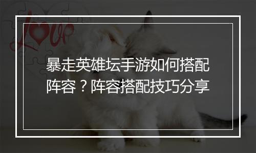 暴走英雄坛手游如何搭配阵容?阵容搭配技巧分享