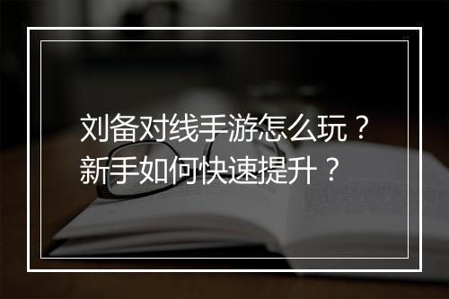 刘备对线手游怎么玩？新手如何快速提升？