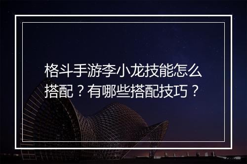 格斗手游李小龙技能怎么搭配?有哪些搭配技巧?