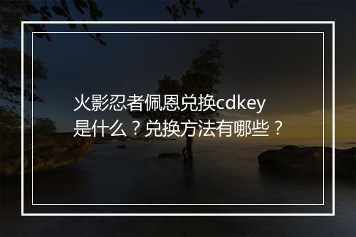 火影忍者佩恩兑换cdkey是什么？兑换方法有哪些？