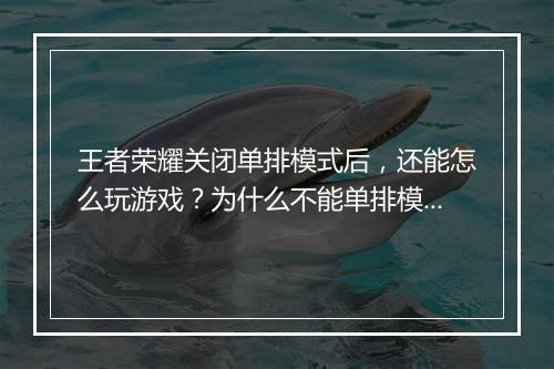王者荣耀关闭单排模式后,还能怎么玩游戏?为什么不能单排模式了?