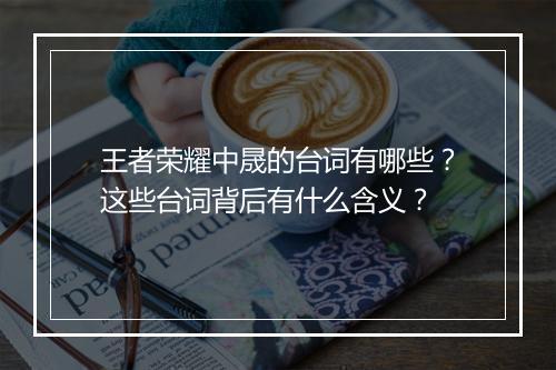王者荣耀中晟的台词有哪些?这些台词背后有什么含义?