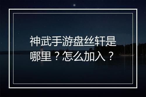 神武手游盘丝轩是哪里?怎么加入?