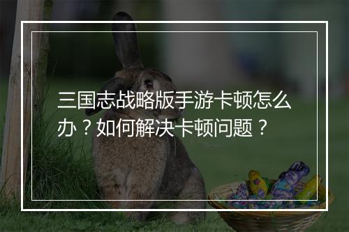 三国志战略版手游卡顿怎么办？如何解决卡顿问题？