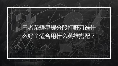 王者荣耀星耀分段打野刀选什么好？适合用什么英雄搭配？