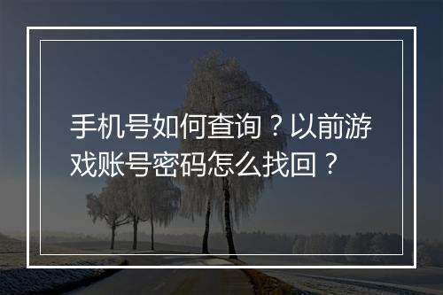 手机号如何查询？以前游戏账号密码怎么找回？