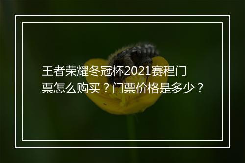 王者荣耀冬冠杯2021赛程门票怎么购买？门票价格是多少？