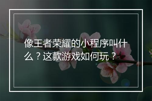 像王者荣耀的小程序叫什么?这款游戏如何玩?