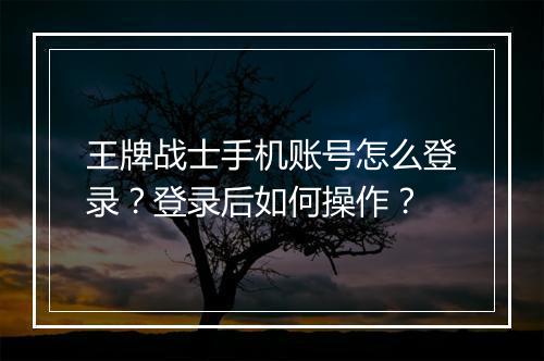 王牌战士手机账号怎么登录?登录后如何操作?